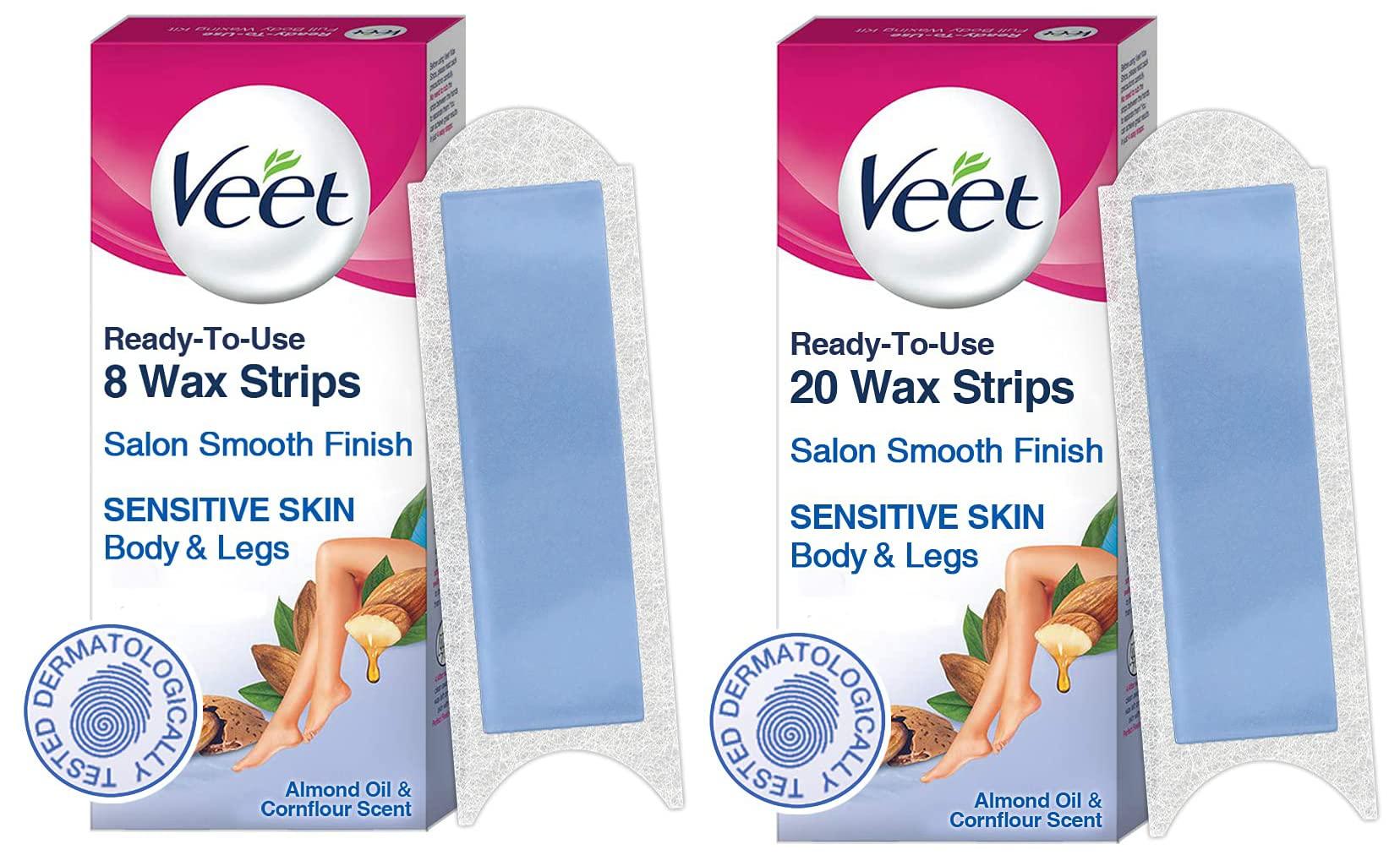 Veet Veet Full Body Waxing Strips Kit For Sensitive Skin (20 Strips) & Veet Half Body Waxing Strip Kit for Sensitive Skin - 8 Strips, Pack Of 1