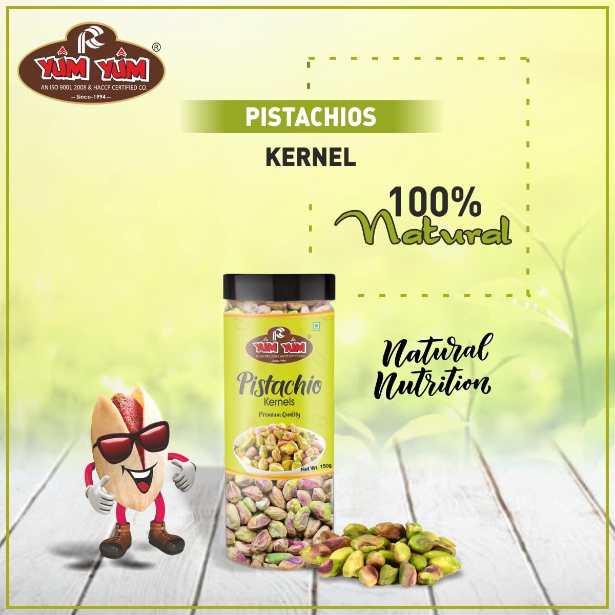 Yum Yum YUM YUM Premium Unsalted Pistachio Kernels 300g (Pack of 2-150 Jar Each) | Super Crunchy & Delicious |Plain Pista | Gluten Free | 100% Natural Dry Fruits | Healthy Evening Snack