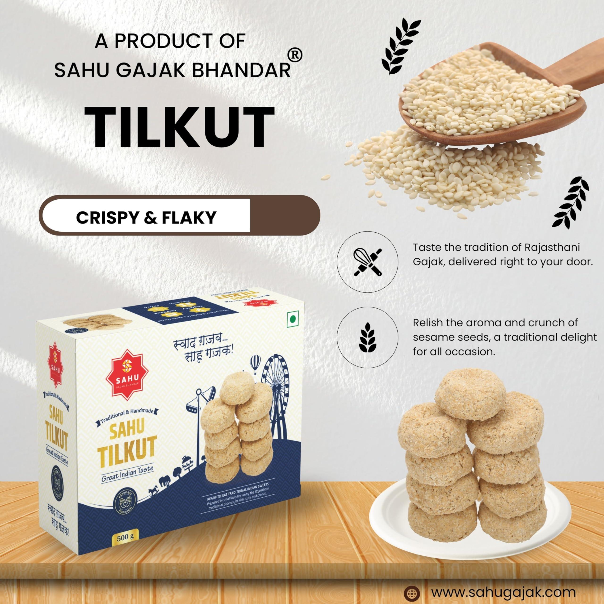 SAHU GAJAK BHANDAR SAHU GAJAK BHANDAR Sahu Tilkut Gajak 500 Gram | Kutema Gajjak | Tilkatri | Tilkoot | Tilkut | Sweets and Snacks | No Added Preservatives