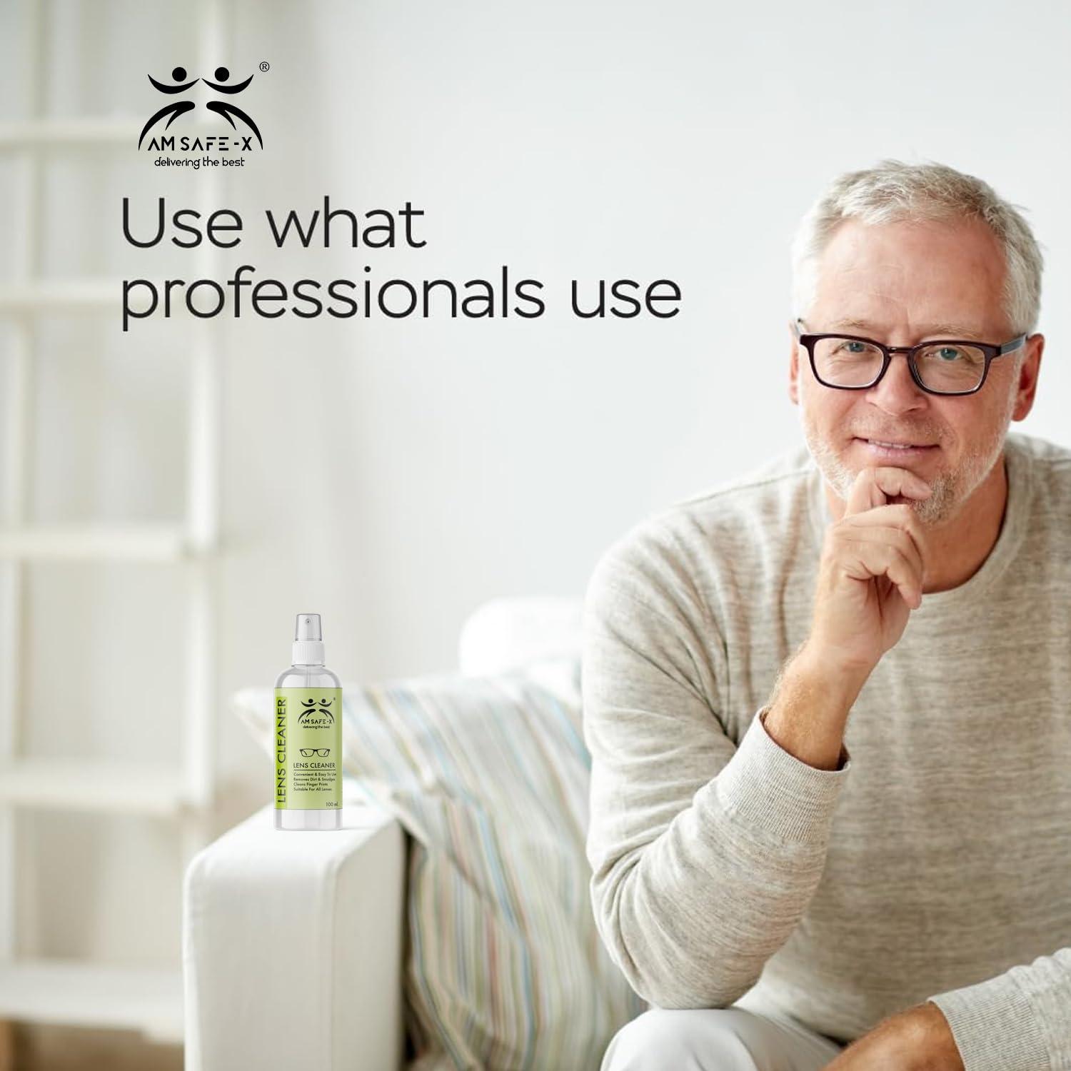 AM SAFE-X delivering the best AM SAFE-X Lens Cleaner for Spectacles, Eyeglasses, Sunglasses, Camera Lenses and Binoculars, 100 ml Pack 1