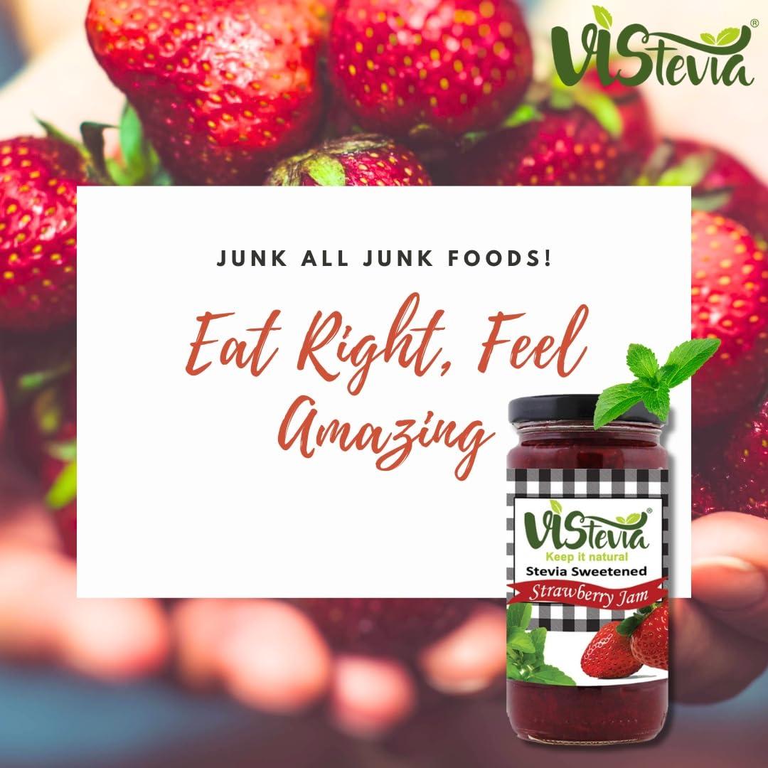 VISTEVIA Vistevia Sugar Free Mixed Fruit Jam & Strawberry Jam, Diabetic and Keto Friendly - Sweetened Naturally with Stevia, More Than 60% Fruit Content - Tastes Delicious - Pack of 2 (400 * 2 GM)