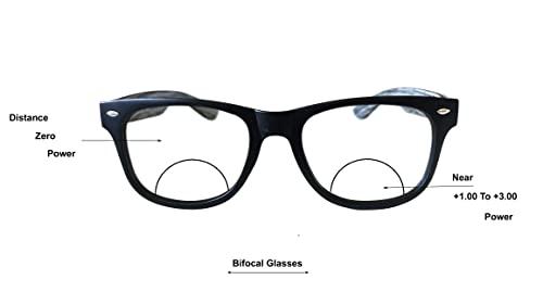 Nspecs An Optical Mall N specs Bifoacal Reading Glasses Distance Zero Power Near +1.00 to +3.00 Power For Mens Womens Black Colour Thick Side TR90 Material Frame With Unbrekable Fibre Glasses (+2.00)