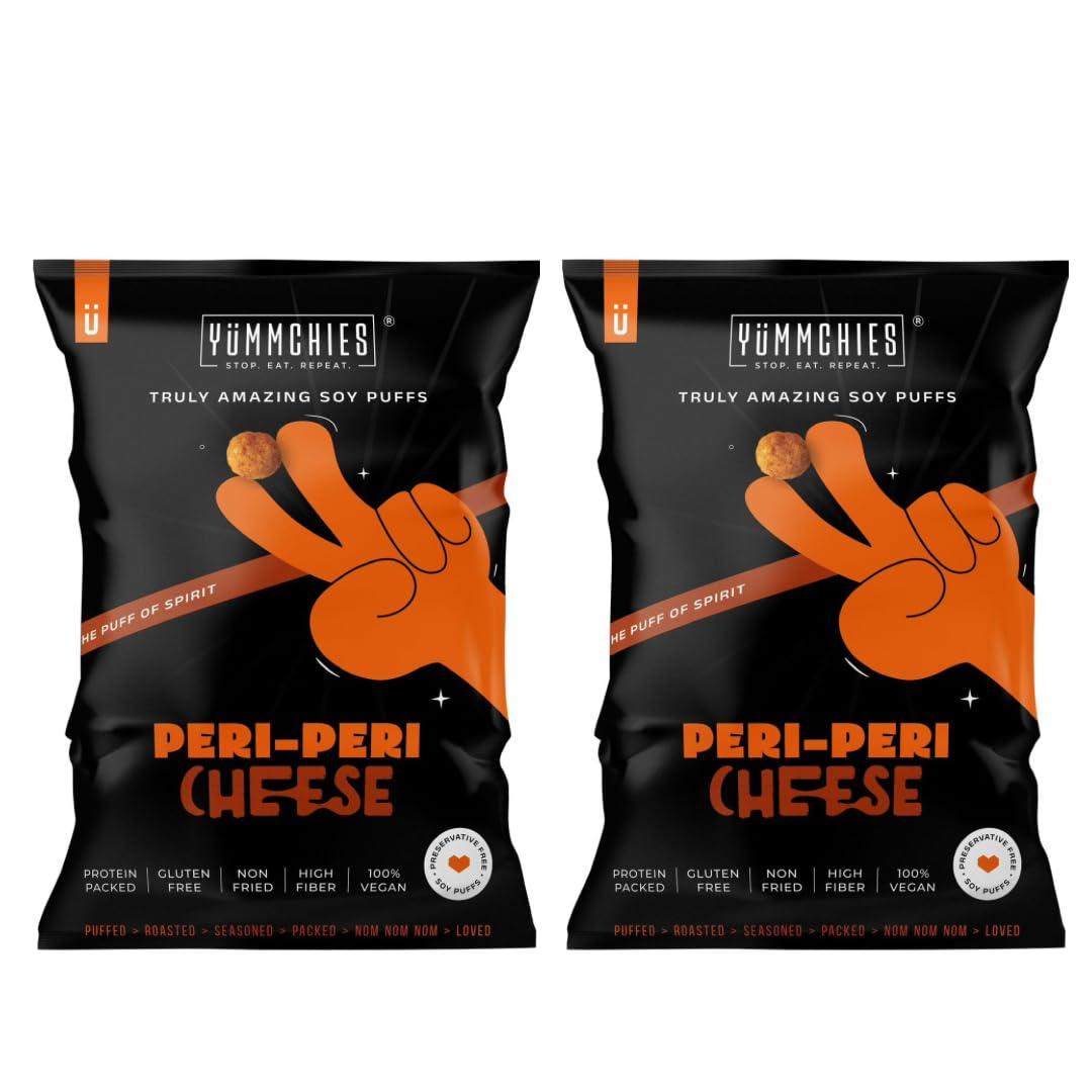 Yummchies Yummchies Protein-Packed Soy Puffs - Gluten-Free, Non-Fried, High in Fiber, and 100% Vegan. (Pack of 2) (Peri - Peri Cheese Soy Puffs)