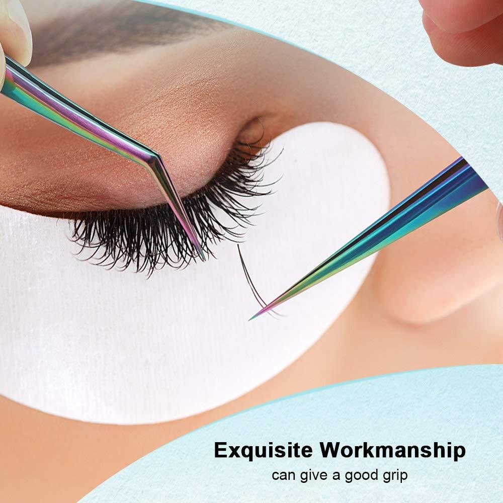 Honeytecs Honeytecs 3 Pieces Eyelash Extension Tweezers Set Stainless Steel Tweezers Lash Extension Tweezers with Storage Case Eye Makeup Tools