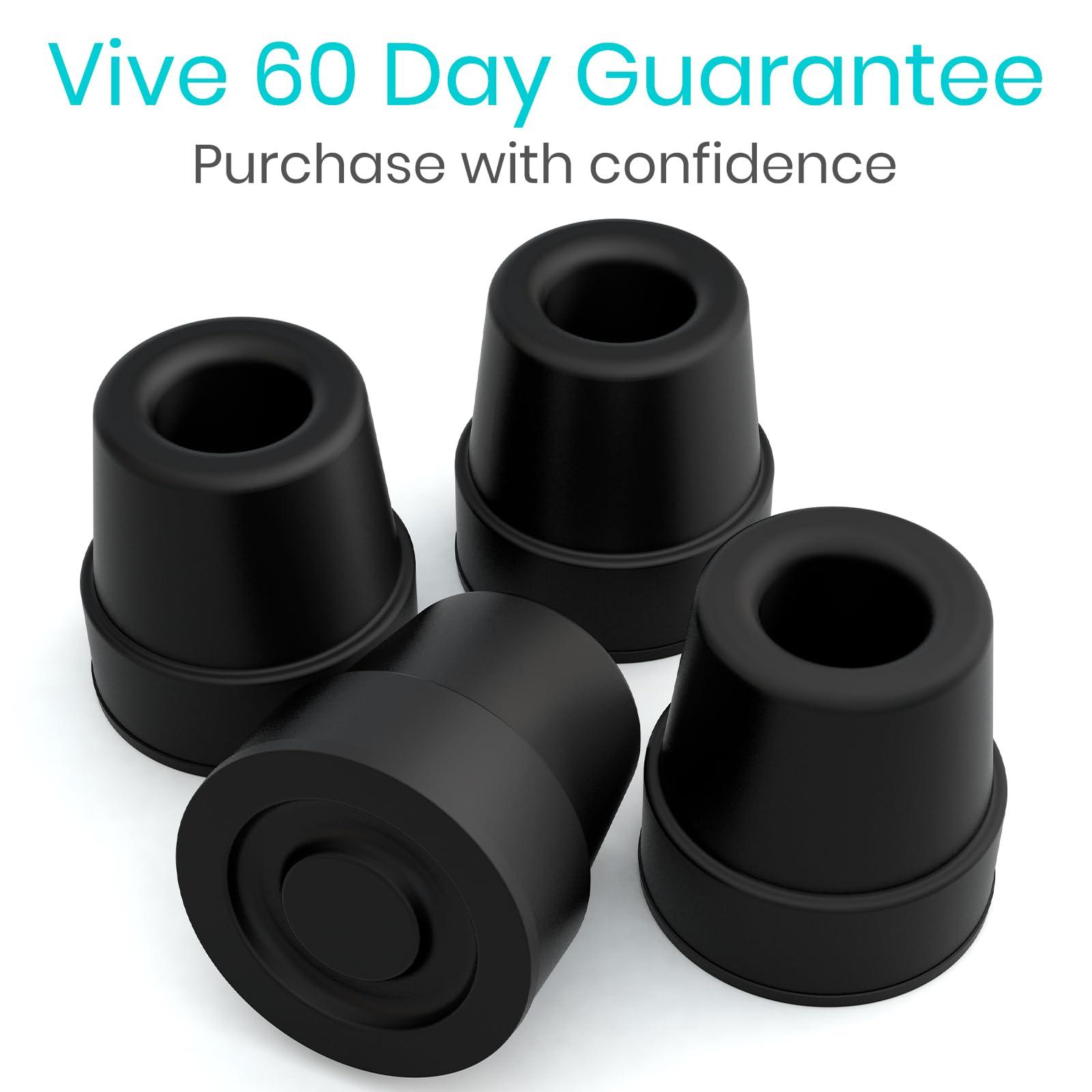 VIVE Vive Quad Cane Tips (Set of 4) - Heavy Duty 1/2 inch Replacement Rubber Foot - Black Attachment Base Grip - Accessories for Walking and Standing Stick - Durable End for Women, Men, Seniors, Elderly
