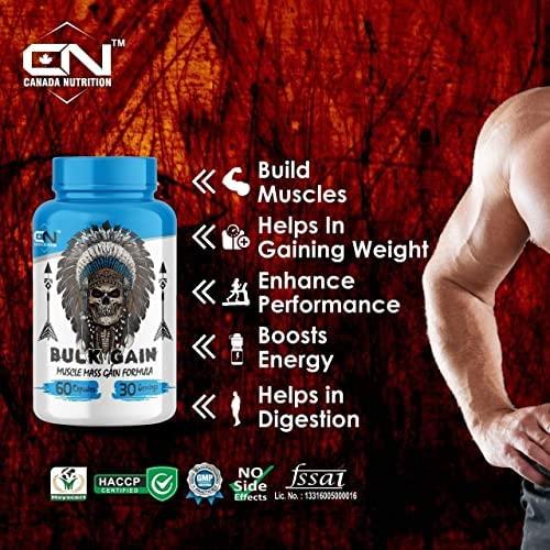 Canada Nutrition Canada Nutrition Men's and Women's Bulk Gain Mass and Weight Gainer Capsule for Fast Weight & Muscle Gain with Free Shaker- 60 Cap