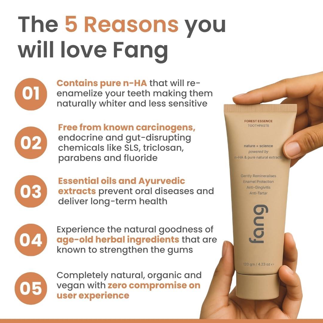 Fang Fang Forest Essence Natural Toothpaste|Fluoride Free Hydroxyapatite|Teeth Whitening|Heals Sensitive Teeth|Fights Cavities,Gum Diseases & Bad Breath|SLS & Chemical Free|Organic, Vegan (Forest Essence, 1)