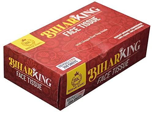 BIHAR KING Bihar King | Tissue Box 200 sheets PACK OF 2 | White colour | Facial Tissues Carton Box | Kitchen Tissue | Soft & More Absorbent Tissue