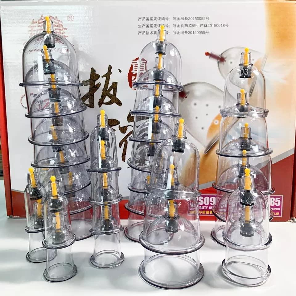 Acucare Acucare 32 Pcs Hijama acupuncture Massage Cans Cups Vacuum Cupping Kit Pull Out Vacuum Apparatus Therapy Relax Massager Body Suction Pumps (cupping set 32)