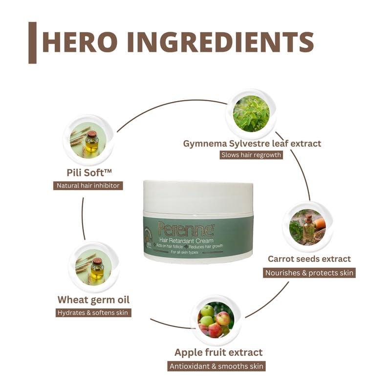 PERENNE Perenne Hair Retardant Cream | Hair Reduction Lotion For Reducing Unwanted Body and Facial Hair in Men and Women | Natural|Paraben Free|Dermatologist Tested- 1 Pack (8g)