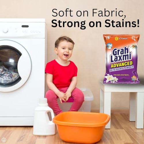 Grah Laxmi Grah Laxmi Advance Detergent Powder 3Kg Hand Wash & Top Load Machine | Remove 2X Tough Stains, Dirt & Malodour Washes | No-Bleach Mula | All Types Of Fabrics| Long Lasting Fragrance