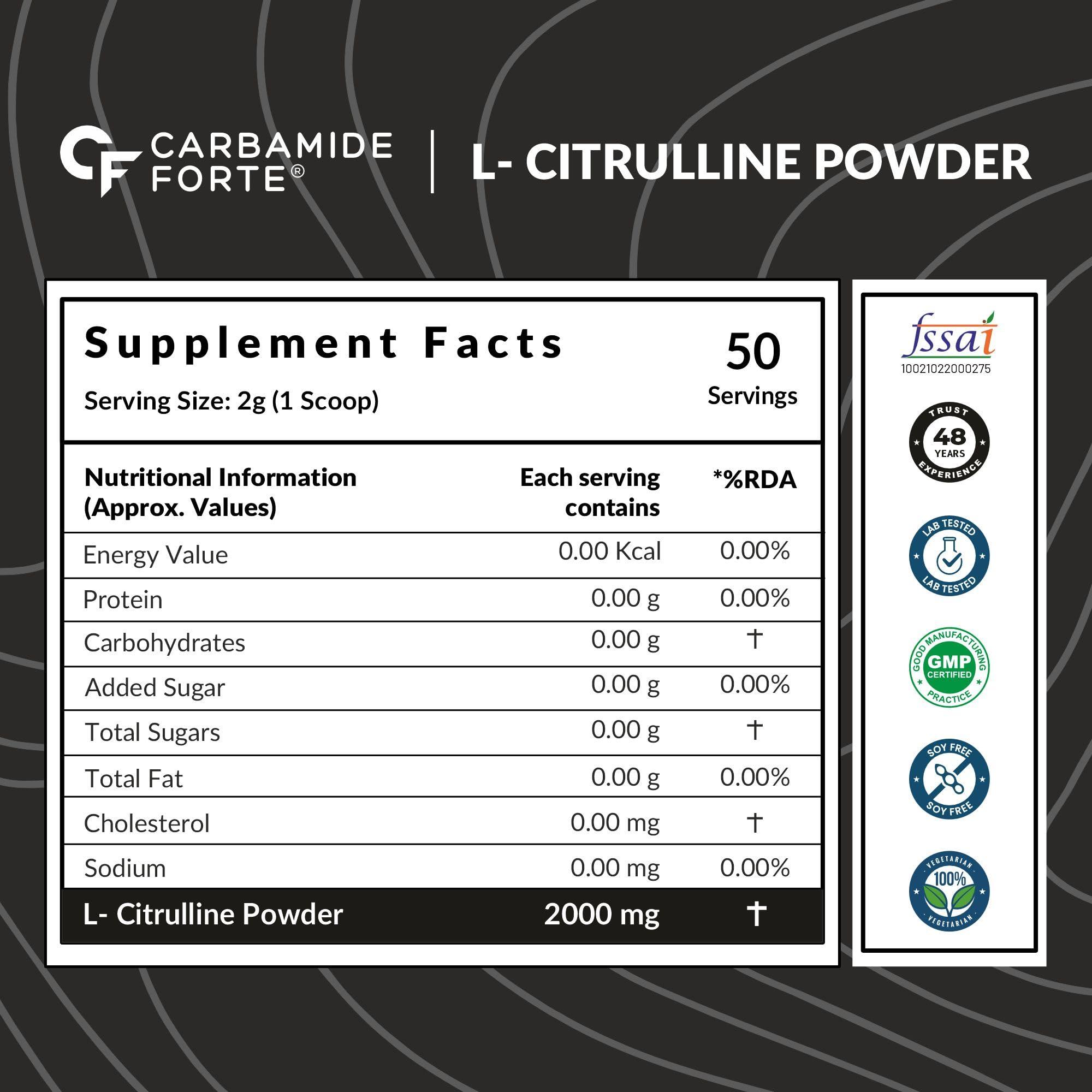 Carbamide Forte Carbamide Forte L Arginine 1000mg Supplement Per Serving - 120 Veg Capsules & L Citrulline Powder 2000mg - Unflavoured - 50 SERVINGS - 100g