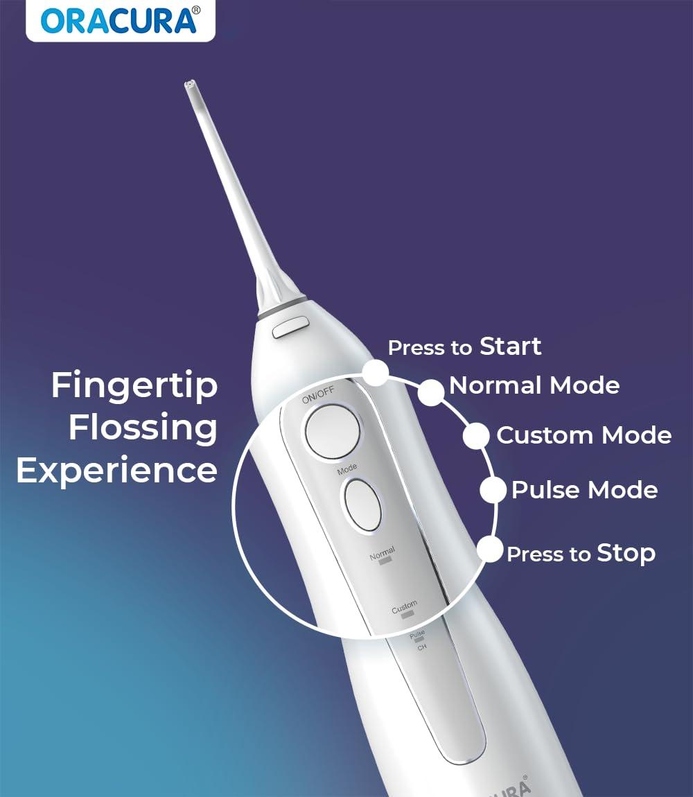 ORACURA ORACURA Smart Water Flosser OC150 LITE with 150ml water tank capacity White | Portable & Rechargeable | IPX7 Waterproof | 3 Modes | Flossing at Home and Travel | 365 Days Warranty