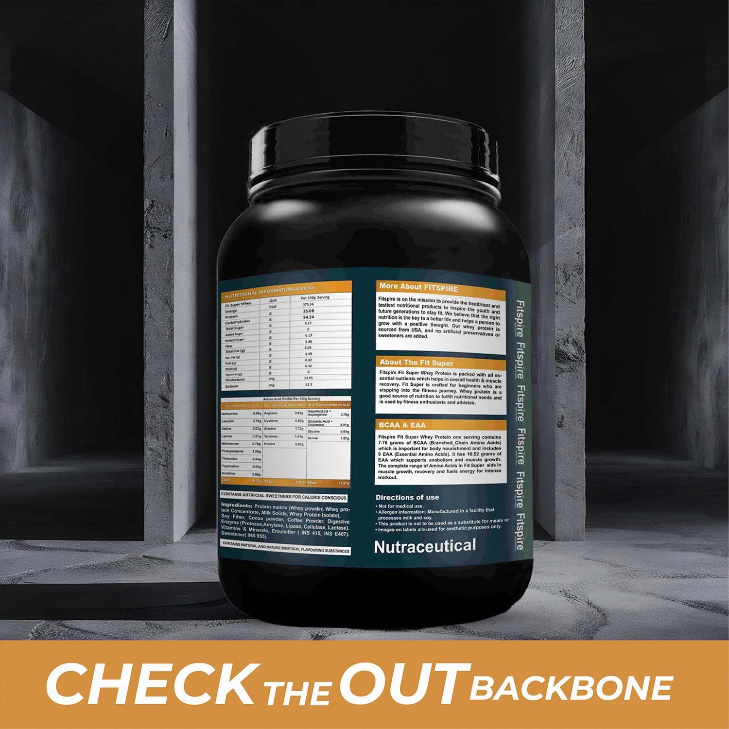 Fitspire Fitspire Fit Super Whey Protein For Men & Women | 36g Protein Per 100g Serving | 7.6g BCAA Ratio | 100% Whey Protein For Muscle Growth & Recovery - Pack Of 2 | (Gourmet Coffee)