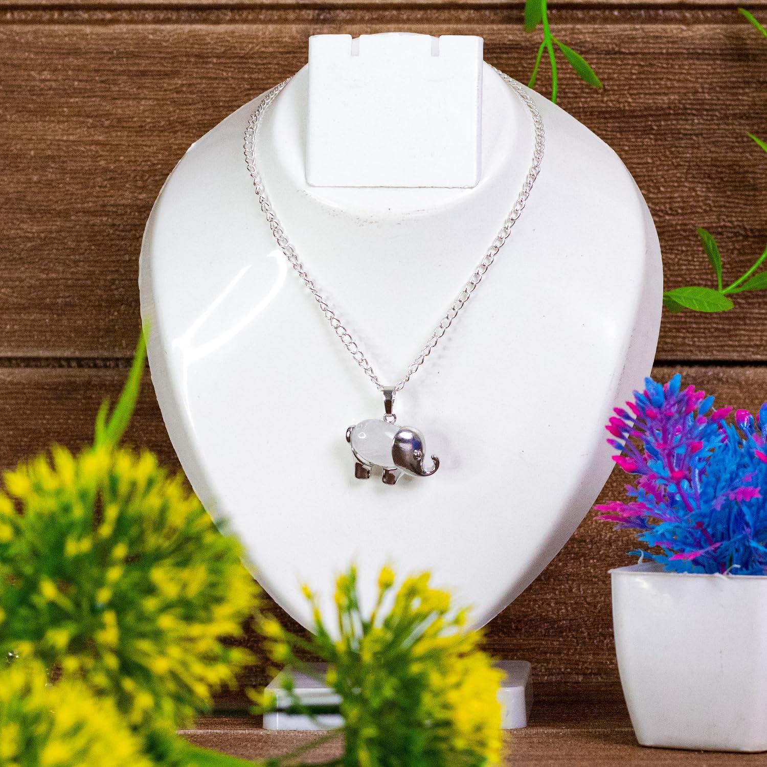 The Cosmic Connect The Cosmic Connect Natural Energizing Crystal Clear Quartz Elephant Shape Pendant Handcrafted Healing Stone Stylish Fashion Jewellery for Positive Energy & Harmony