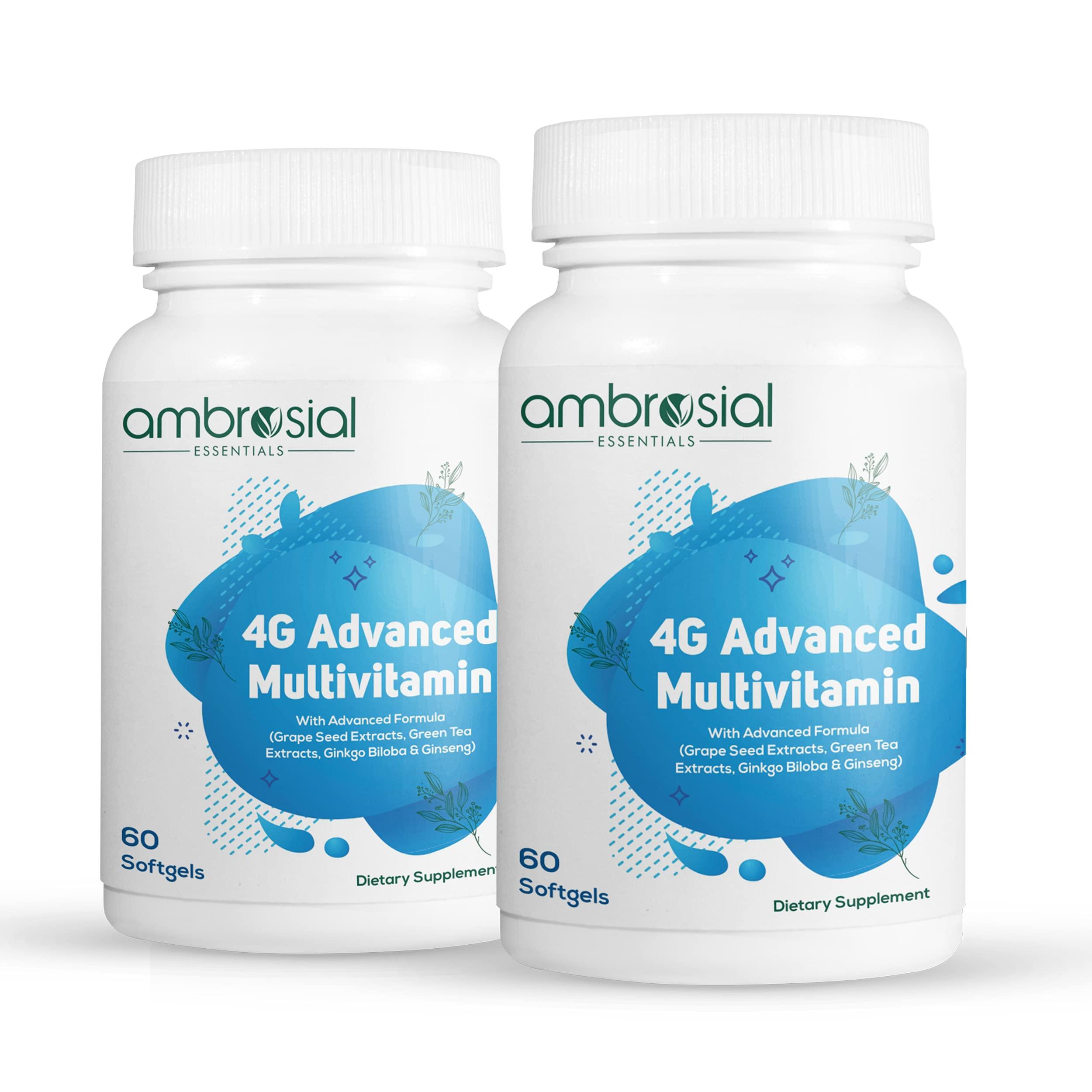 AMBROSIAL Ambrosial 4GAdvanced Multivitamin for Men| High Strength Multivitamin for Women with 45 Essential Vitamins & Minerals| Goodness of Ginseng Green, Tea, Vitamin B12, B7, B9, D3 (Pack of 2-120 Softgels)
