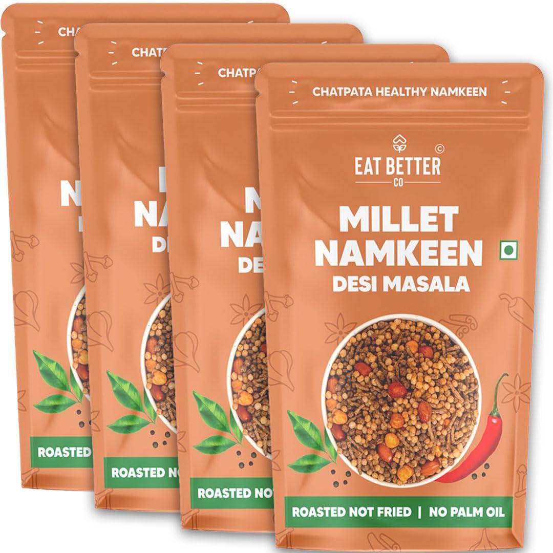 EAT BETTER CO Eat Better Co - Crispy Millet Mixture - Chatapata Healthy Namkeen - Ragi, Jowar, Rice Crispies roasted with Peanuts & Channa (Mast Masala, Super Saver Pack of Four - 400 grams)