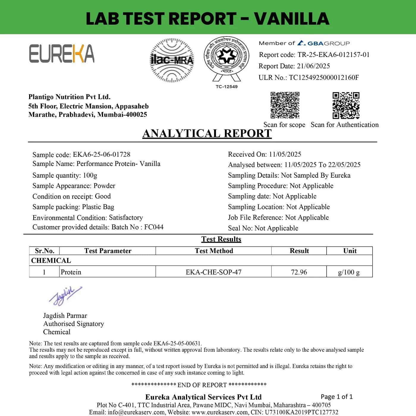 PLANTIGO Plantigo Protein Powder 24g Plant Based Protein, 3g BCAA, 2g Leucine, 3g Fiber, 4x Fast Digestion, 95% Bioavailability, 3x Anti Oxidants, Anti Inflammatory, Vitamins, Minerals - Vanilla Flavored 500g