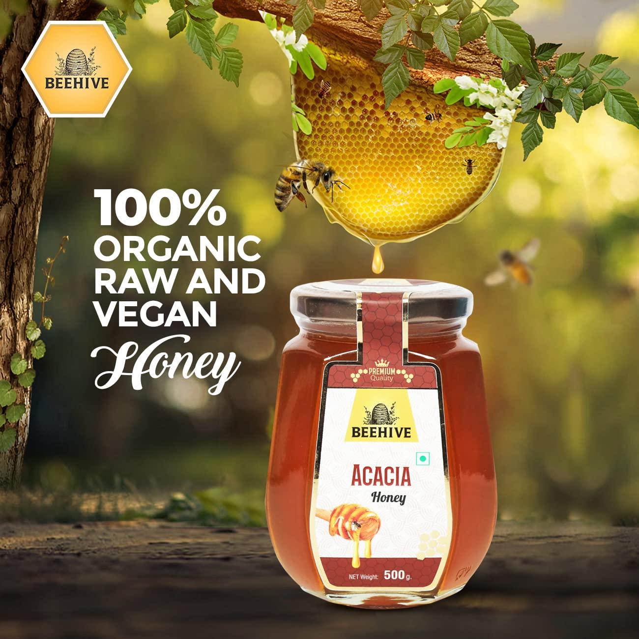 BEEHIVE Beehive Acacia Honey | 100% Pure & Natural | Energy Booster | Mild Honey Raw and Unprocessed Honey | 500 g