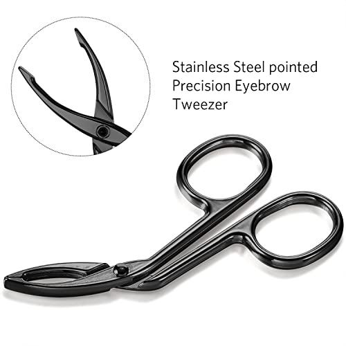 Hicarer 3 Packs Eyebrow Tweezers, Scissors Shaped Eyebrow Straight Tip Tweezers Clip, Flat Tip Tweezers Hair Plucker, Straight Tip Hairgripping Eyebrow (Black Plated)
