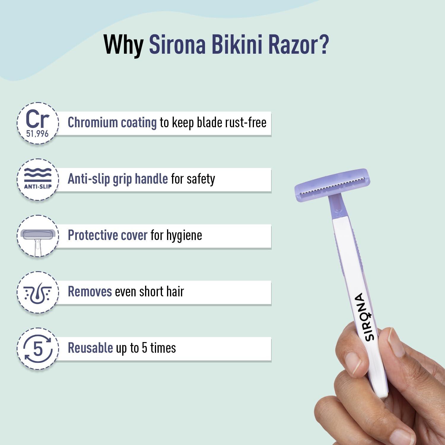 Sirona Sirona Bikini Razor for Women | Japanese Precision Shave, Nono-Blade Technology | For Irritation Free Shaving for Bikini Line | Chromium & PTFE-Coated | No Cuts | Safe & Hygiene Pack of 1