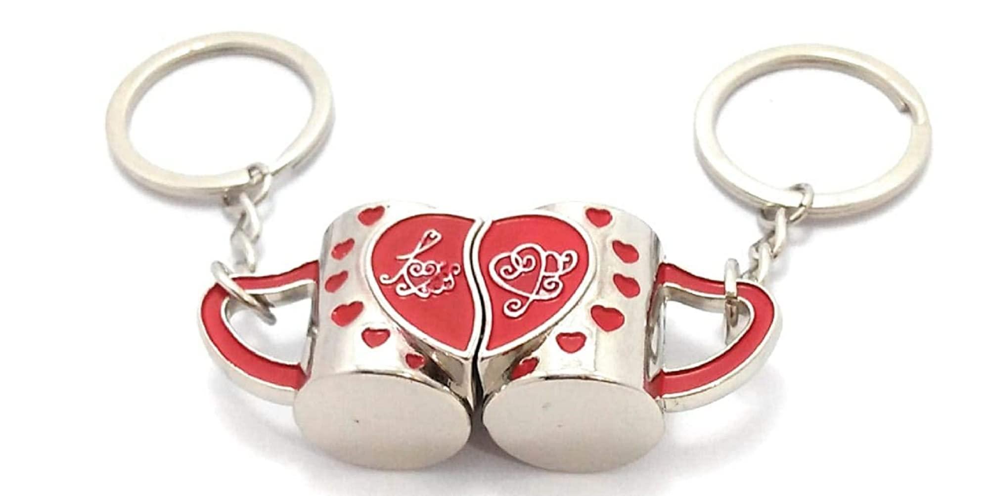 AUGEN AUGEN Premium Couple Mugs Stainless Steel Keychain Metal For Gifting With Key Ring Anti-Rust (Pack Of 1)