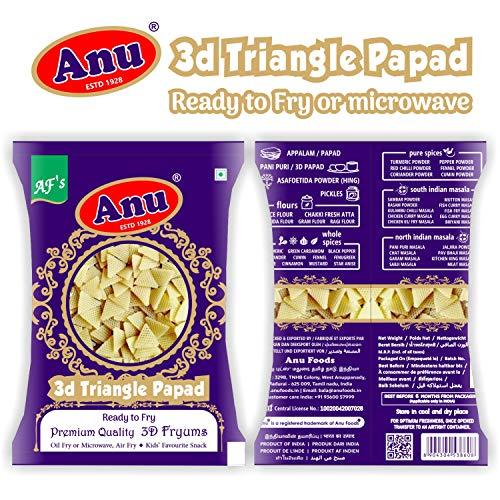 Anu Appalam Papad Anu Fryums 3D Triangle Papad | 500 gm (250g x 2) | Oil Fry or Microwave, Air Fry Instant Fryums - Ready to Fry | Crunchy & Tasty Dry Samosa Chips