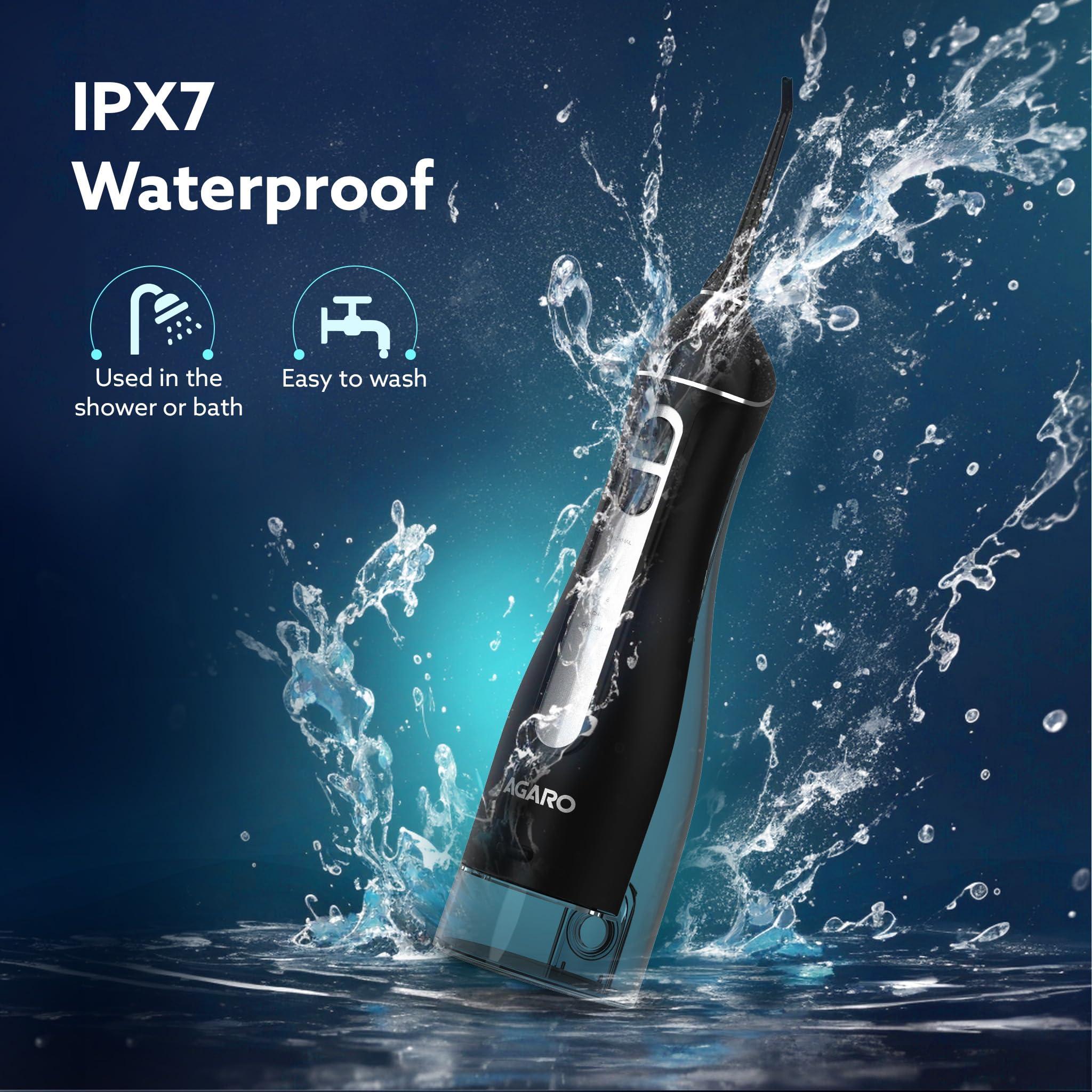 AGARO AGARO Ultra Plus Dental Flosser for teeth, Portable, Cordless & Rechargeable, 4 Cleaning Modes, IPX7 Waterproof, 300ml Water Tank, Flossing at Home & Travel, Oral Flosser, Oral Irrigator Black