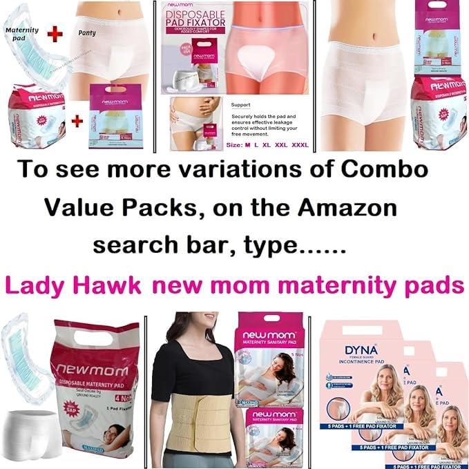 LADY HAWK LADY HAWK (Pregnancy Kit - Set of 15) 13 New Mom Maternity Pads Maxi (850ml) + 2 Pad Fixator Panty for Women. Long Lasting Protection. Premium New Mom Maternity Pads and Pad Fixator