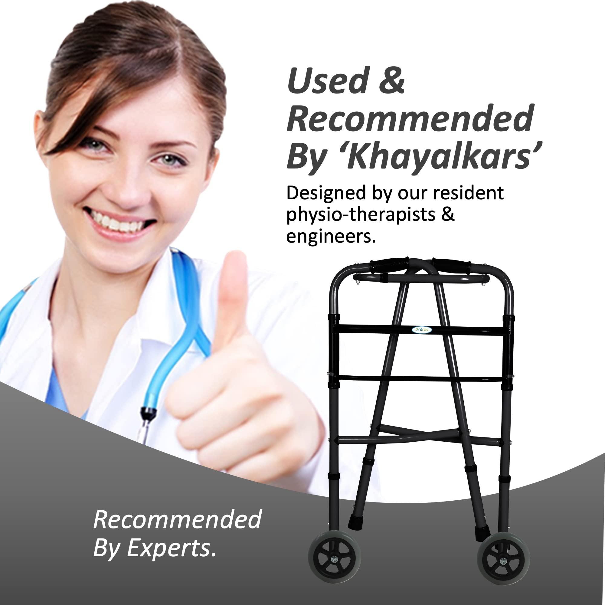 entros Entros Adult Walker with Wheels | Lightweight, Foldable & Height Adjustable Walkers for Adult, Senior Citizens, Handicap & Patients | MS Power Coated, Black, W779AW