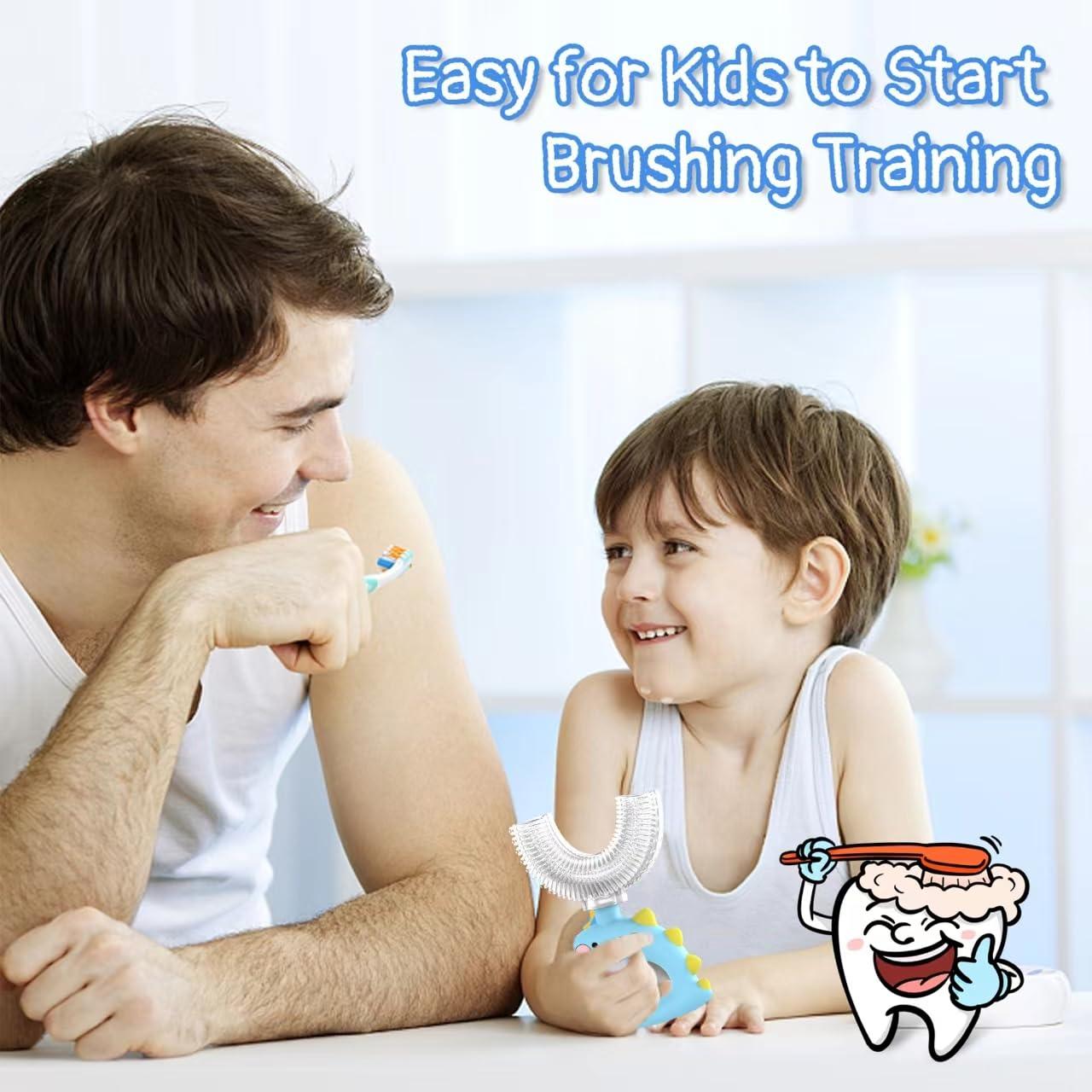 Meoligr U Shaped Toothbrush - for Kids, Manual Whole Mouth Toddler Toothbrush Age 2-4 5 6 & up, Food Grade Soft Silicone Brush Head, 360 Oral Teeth Cleaning Design, Good for Children\'s Dental Health, 2 Blue