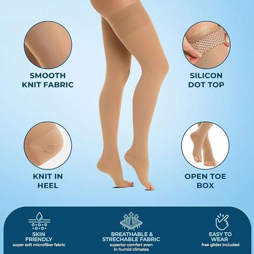 Ezyfit Ezyfit Imported Class II Graduated Medical Compression Stockings| Above Knee (Thigh Length) for Varicose Veins | Imported Compression Stockings | Varicose Veins Stockings For Men and Women | 23-32mm/Hg - Extra Large