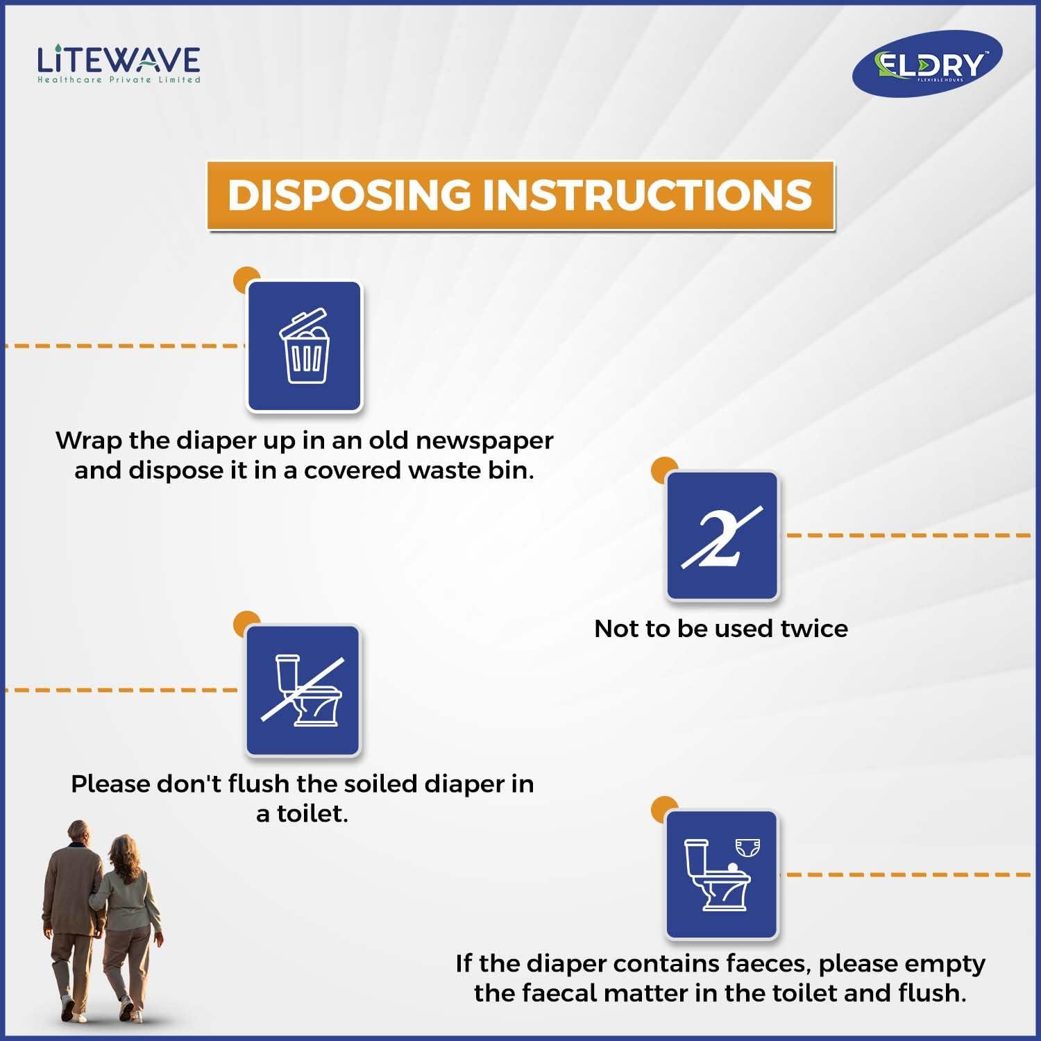 ELDRY Eldry Adult Diaper, Tape Style, Medium (M) Size, 60 Count, Unisex, Waist Size (28-42 Inch | 71-105 cm), Super Absorbent Core, Wetness Indicator, Overnight Protection, Pack of 6