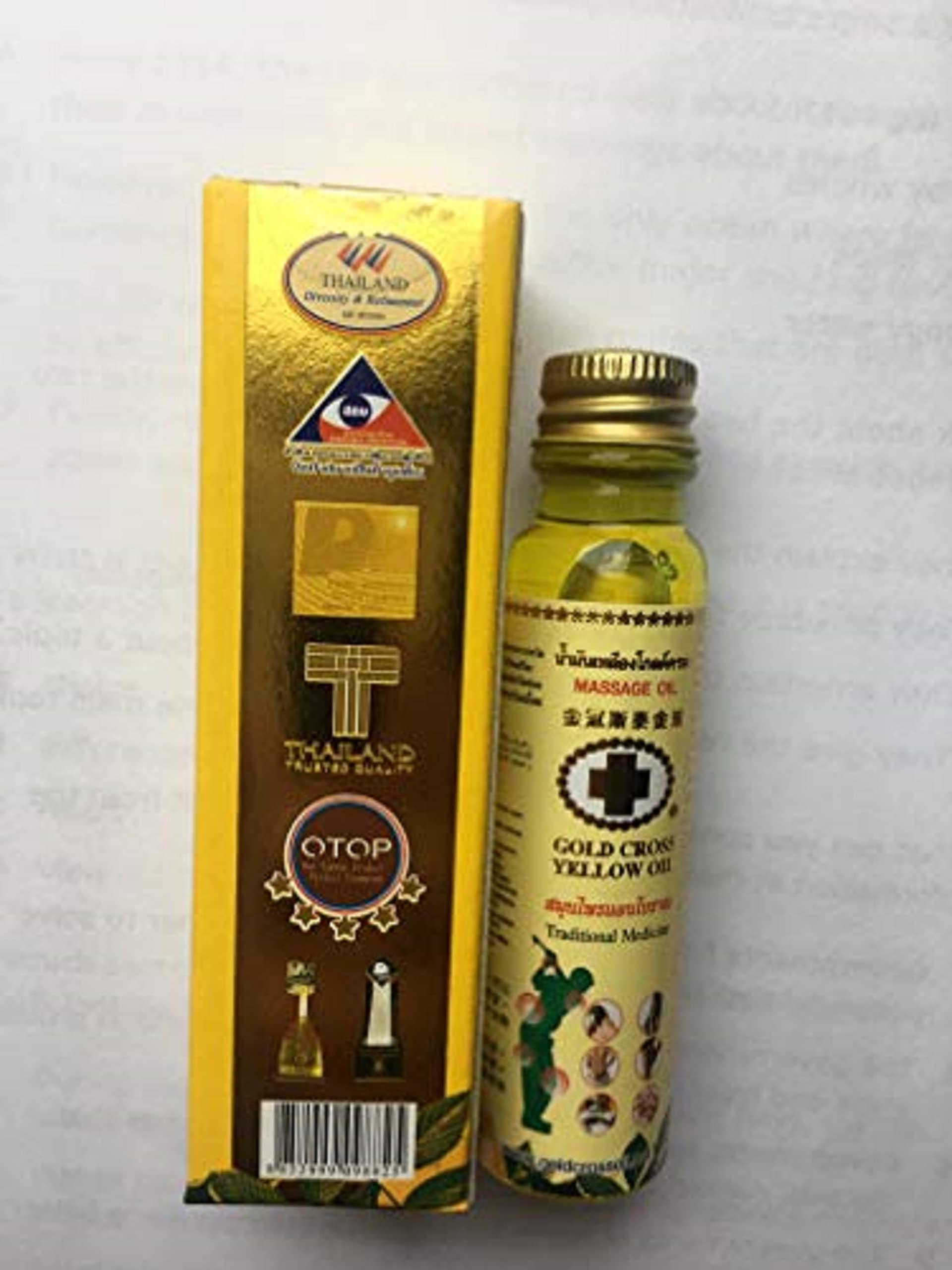 HANI PO HANI PO Gold Cross Thai Herbal Yellow Oil,24ml -+ Black peppermin inhaler Pack of 1 - thailand productPain relief balm | Oil for elder women | Men Pain relief balm for adult | Pain relief oil for women | Mens | Pain relief balm for girls | boys - Imp