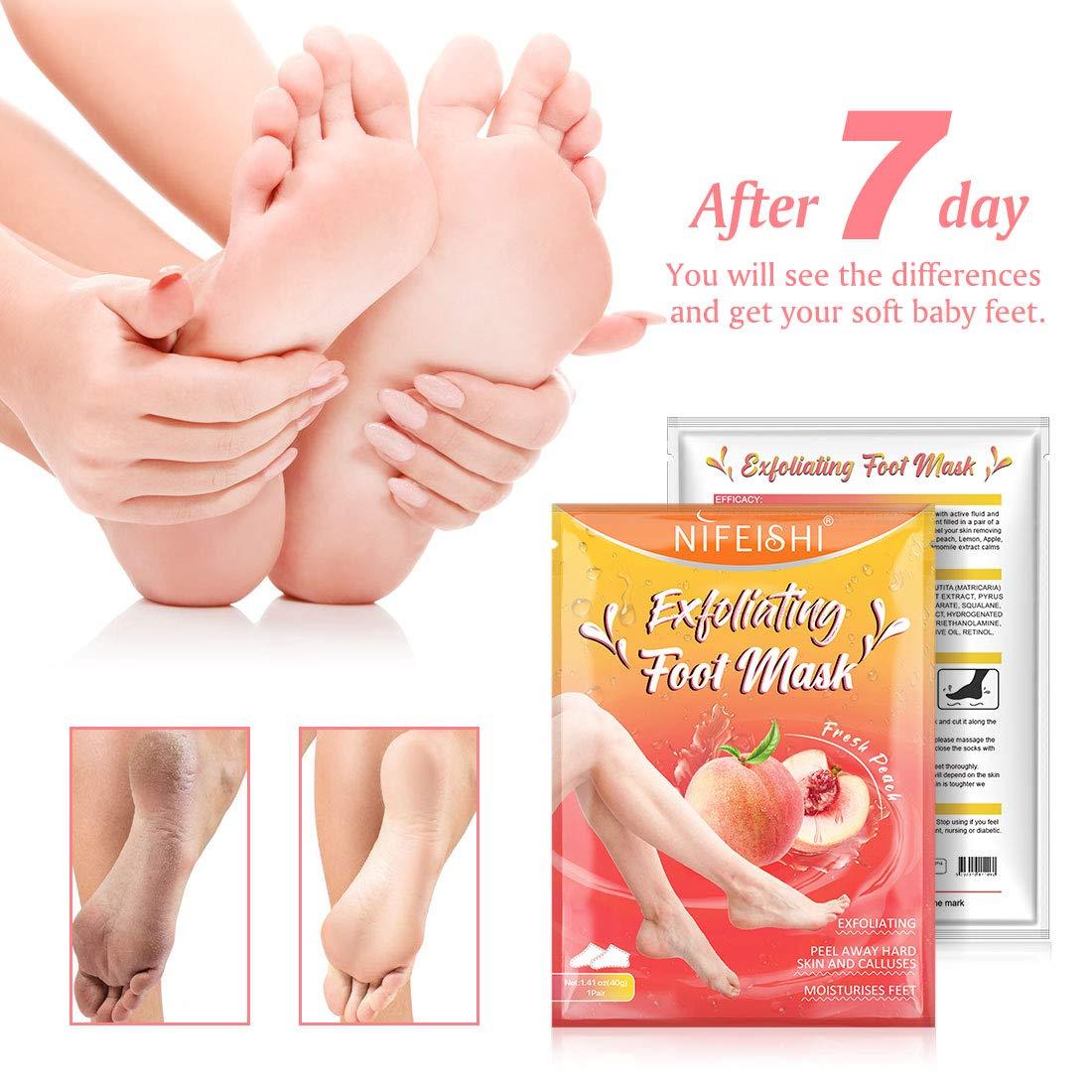 NIFEISHI Foot Peel Mask - 5 Pack of Peach Foot Mask - Removes Calluses,Dead and Dry Skin - Repairs Rough Heels, Foot Peeling Mask for Women and Men