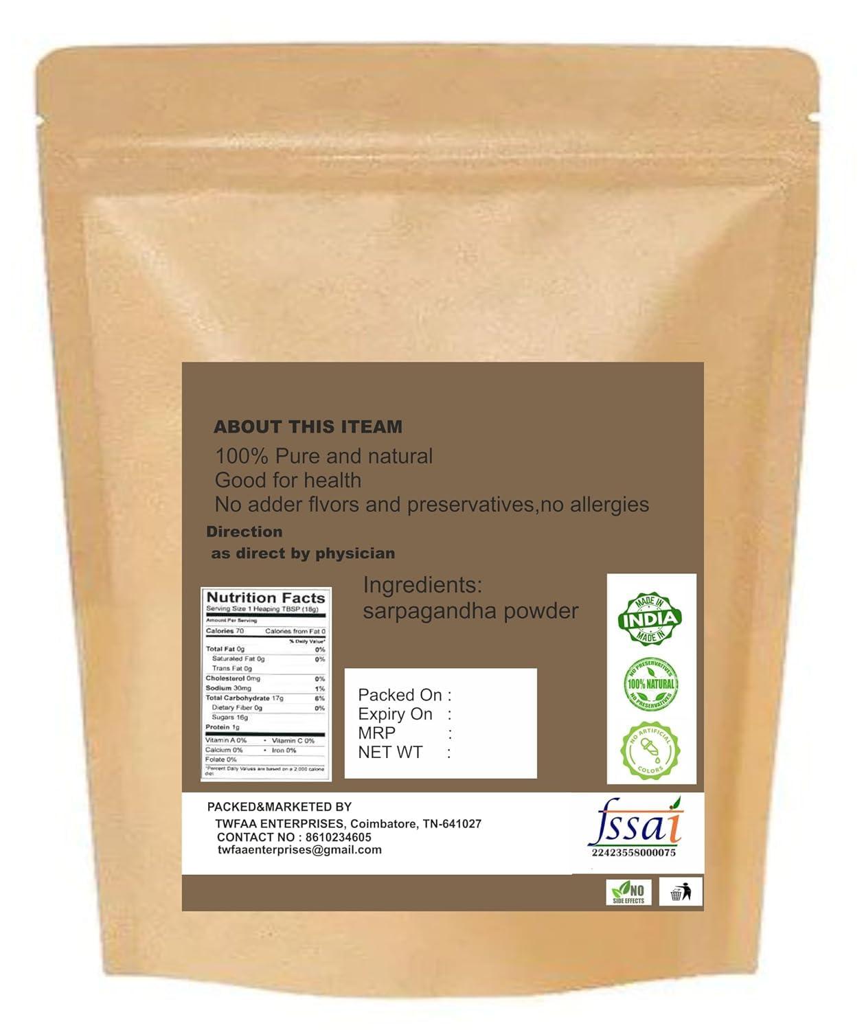 Generic Twfaa Herbal Sarpagandha Powder//Indian snake root/Chota Chand, Dhaval Barua/Chivan Avalpori/Chivan Amalpodi/Adkayi/Rauvolfia serpentina/Sarpagandhi/Patala Garuda, Patalagani -(500 gm)