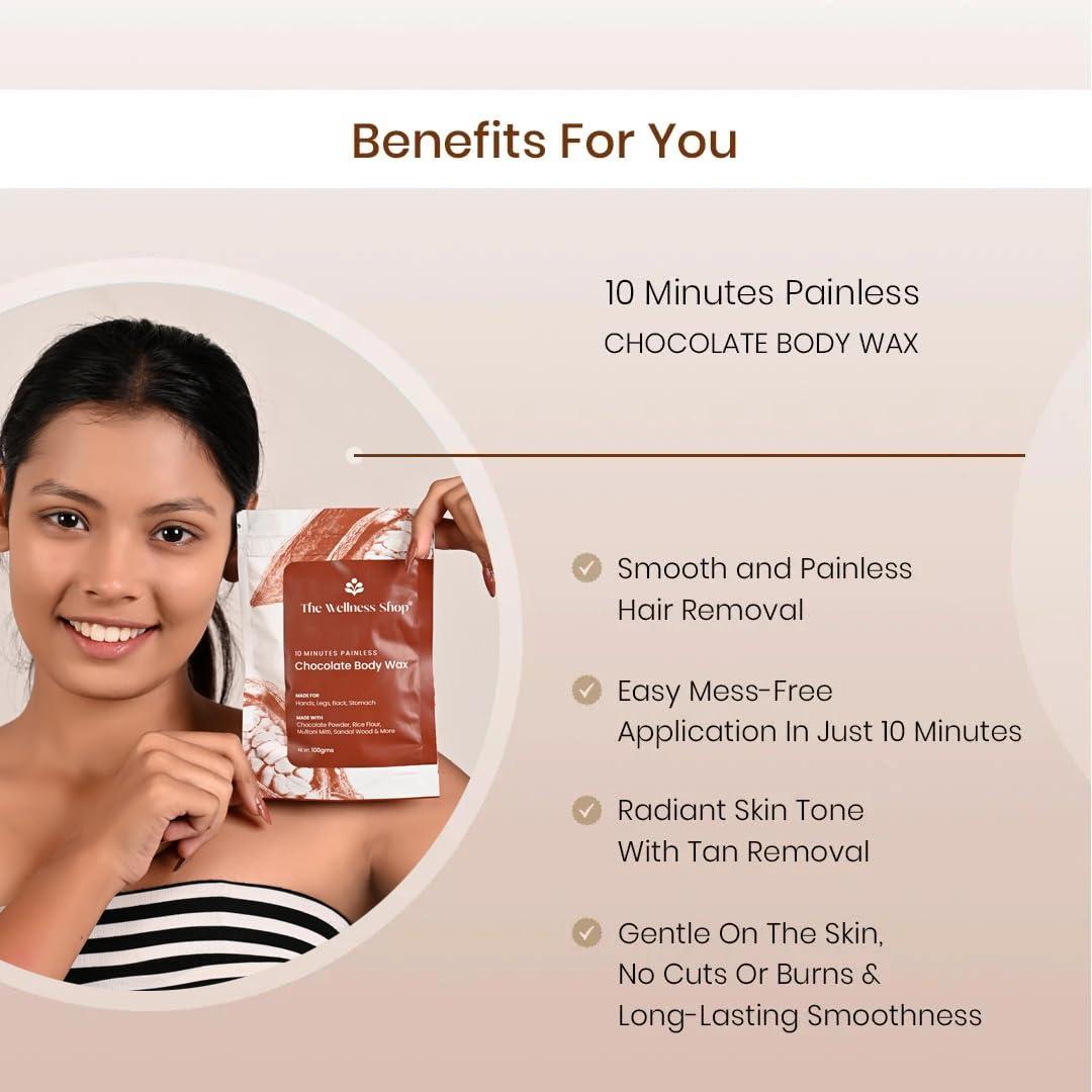 The Wellness Shop The Wellness Shop - Women Chocolate Hair Removal Powder, 10 Minute Full Body Waxing Powder, Painless And Natural Solution For Unwanted Hair And Parlour Like Result At Home