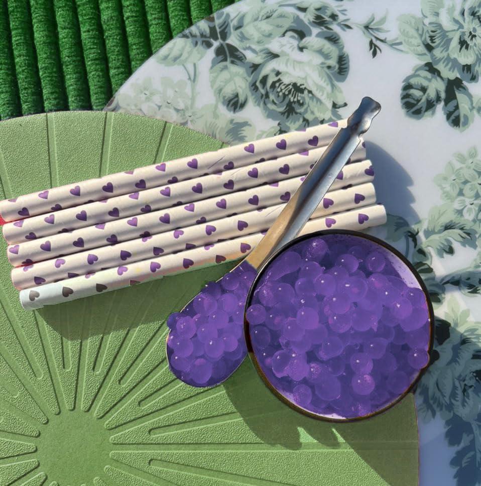 ZAWAA ZAWAA Foods Blueberry Popping Boba Pearls 1Kg - Bursting Bubble Tea With 10 Free paper straw, Vegan | Perfect for Ice-cream, Tea, Smoothies, Falooda, Puddings, Cakes, Froyo, Milkshake, Coffee- Hot & Cold Milk Drinks