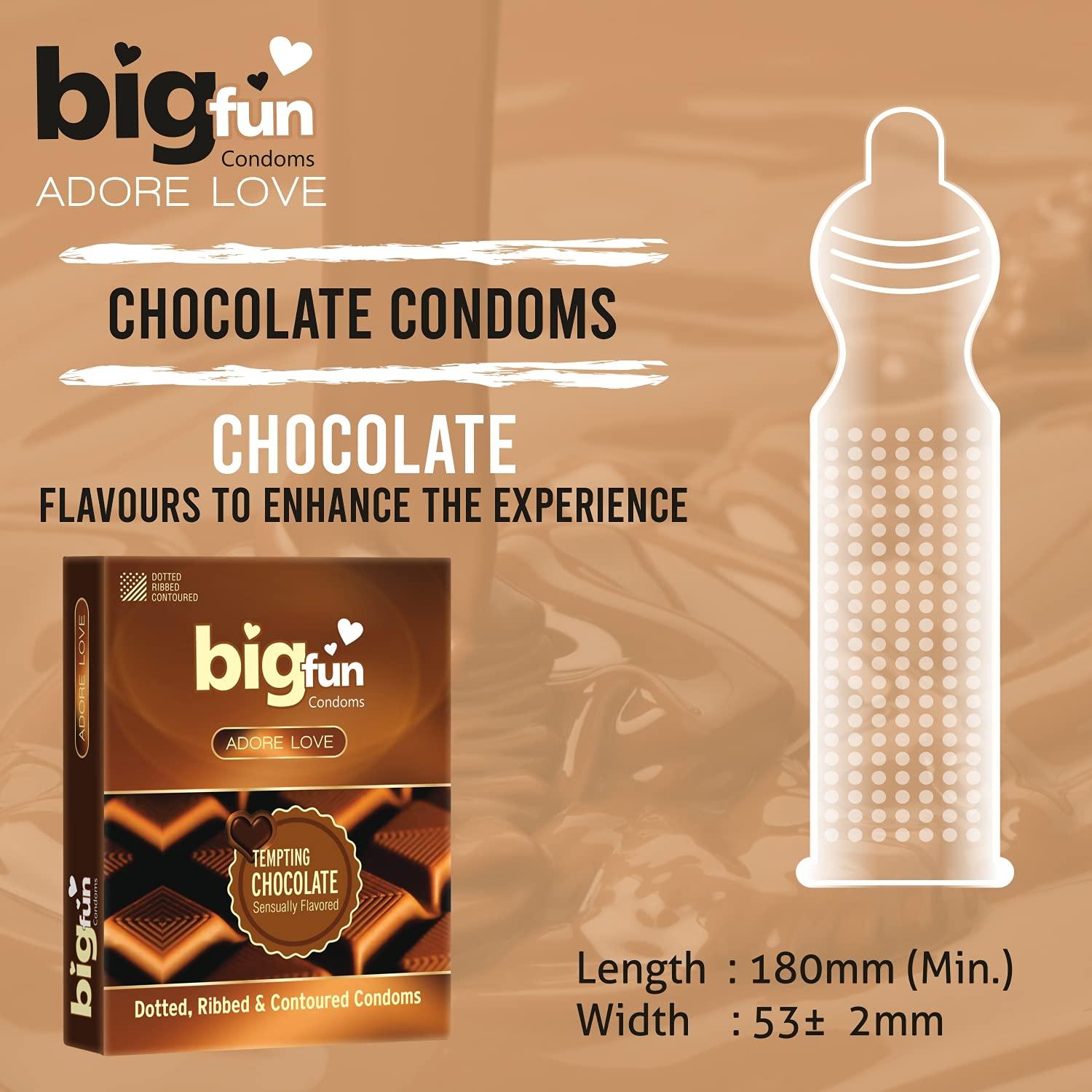 BIGFUN Bigfun Flavoured Condoms Combo Pack of 10(3Pcs Each Pack) | Dotted, Ribbed & Contoured Long Lasting Condoms For Men | Tempting Chocolate Flavored (Total 30 pcs)