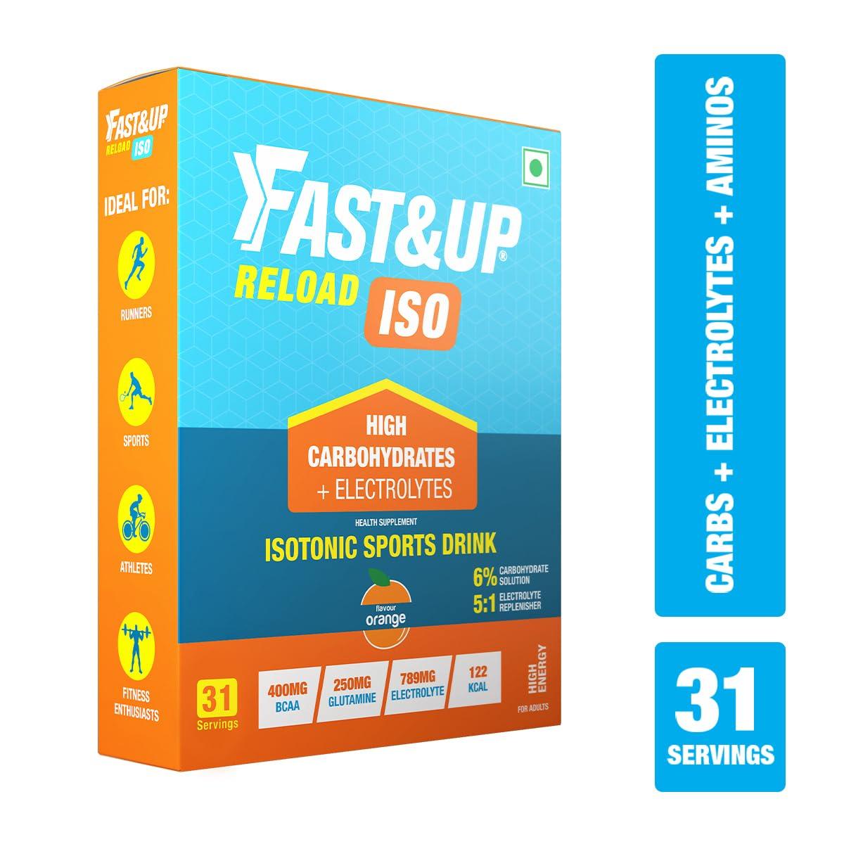 FAST&UP Fast&Up Reload Isotonic Energy Drink | Carbs + Electrolytes + Aminos | Restore, Replenish and Recover | 31 servings (Orange)