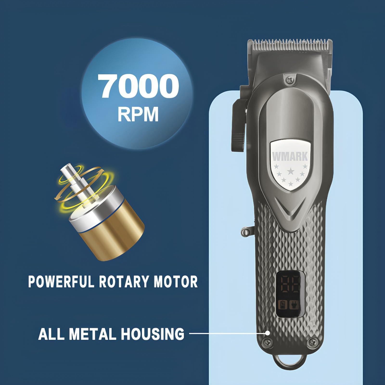 WMARK WMARK NG-119 Professional Zero Gap Hair Trimmer Digital Display Self Sharpening Blade 7000 RPM Magnetic Motor USB Charging 4 Guide Comb Runtime 240 Min 2000 Mah Li-Ion Battery, Silver,Men