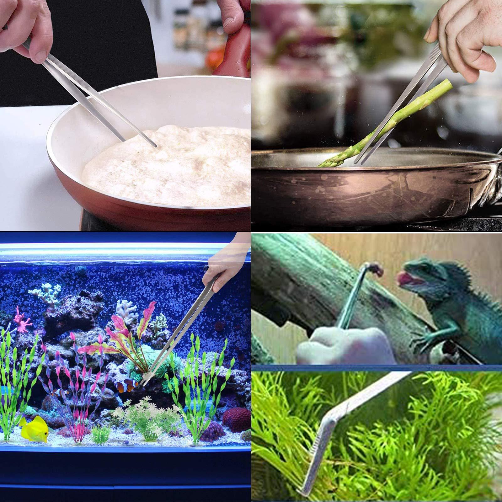 CHENSHUO Chenshuo Long Handle Stainless Steel Straight and Curved Tweezers Nippers,Silver,2 Pieces