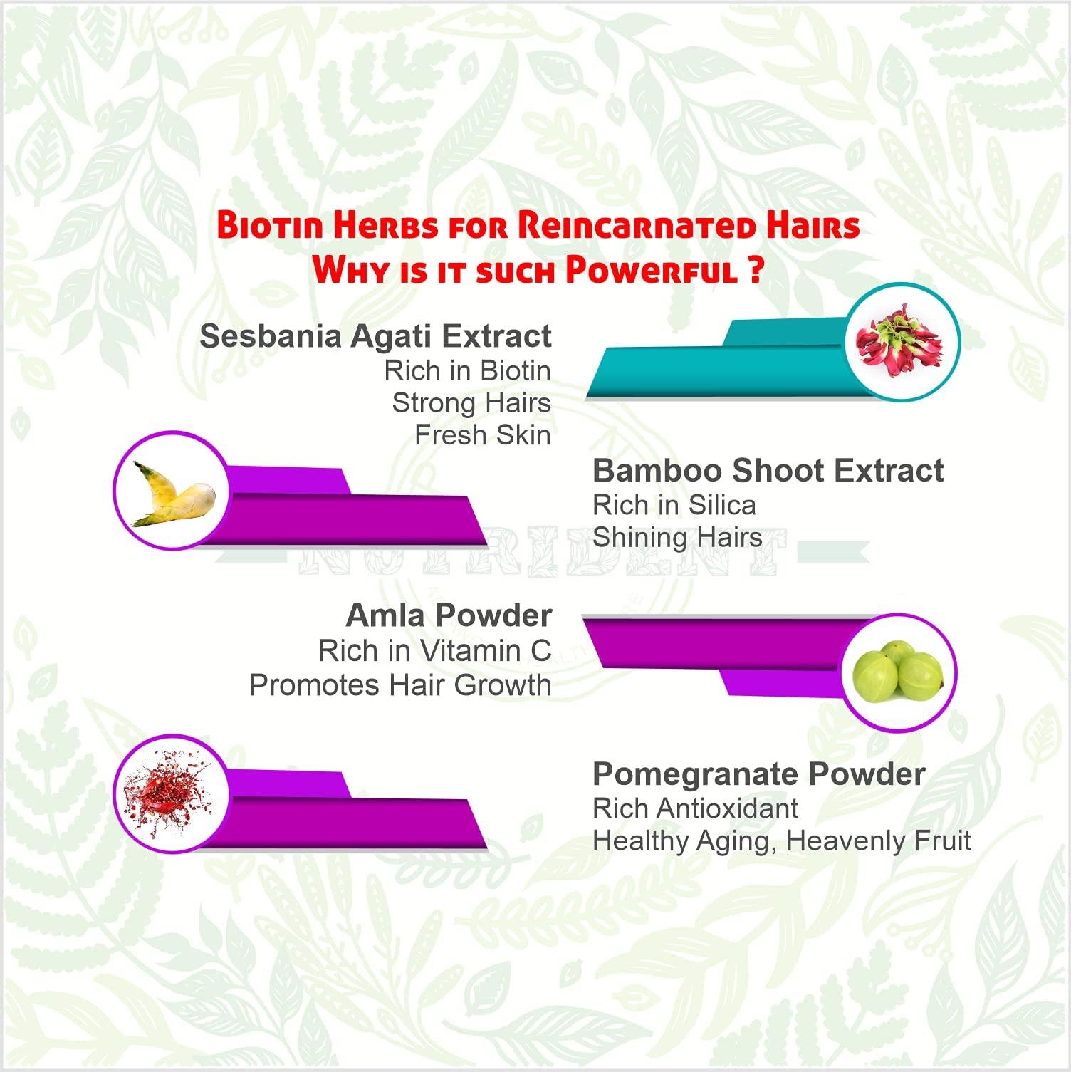 NUTRIDANTS Nutridents Plant Based Biotin Powder with Sesbania Agati, Bamboo Shoot, Amla, 100 g Boosts Hair Growth & Strength