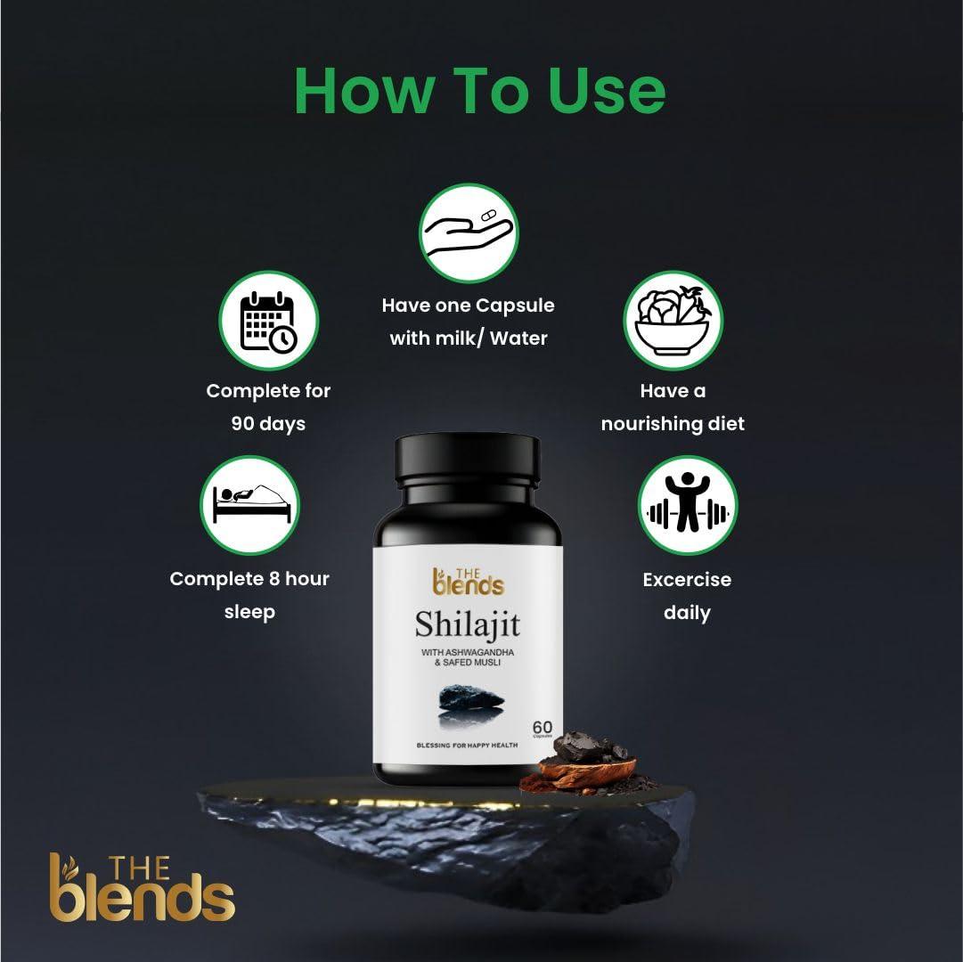 The blends The Blends Shilajit Capsule 500 MG with Ashwagandha and Safed Musli, For Men & Women Pack of 1 (60 Capsule)