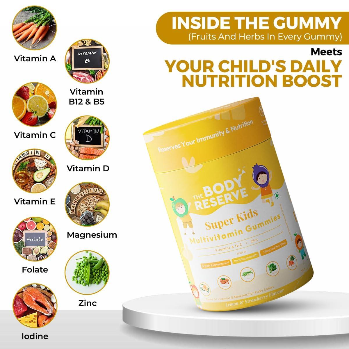 The Body Reserve The Body Reserve Multivitamin Gummies With Kids Multivitamin Gummies Combo For Men Women Lemon and Strawberry Flavourd Immunity Boost And Kids Growth Develop Gummies, (30 Each, Pack of 2)