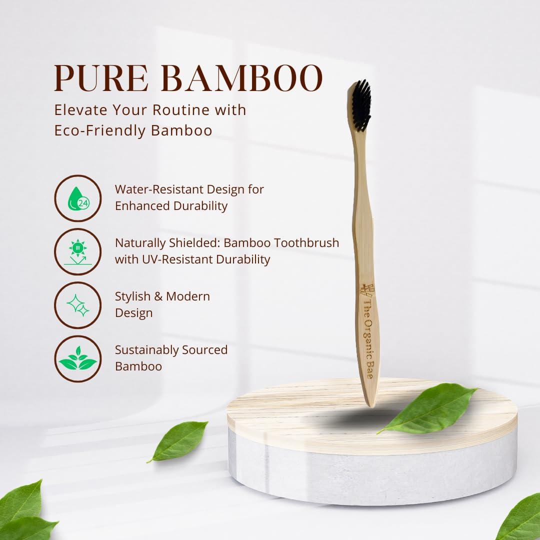 THE ORGANIC BAE The Organic Bae Bamboo Toothbrushes - Pack of 3 | Charcoal Infused Soft Bristles | Eco-Friendly & Biodegradable | Ergonomic, Splinter-Free Design for Sensitive Gums