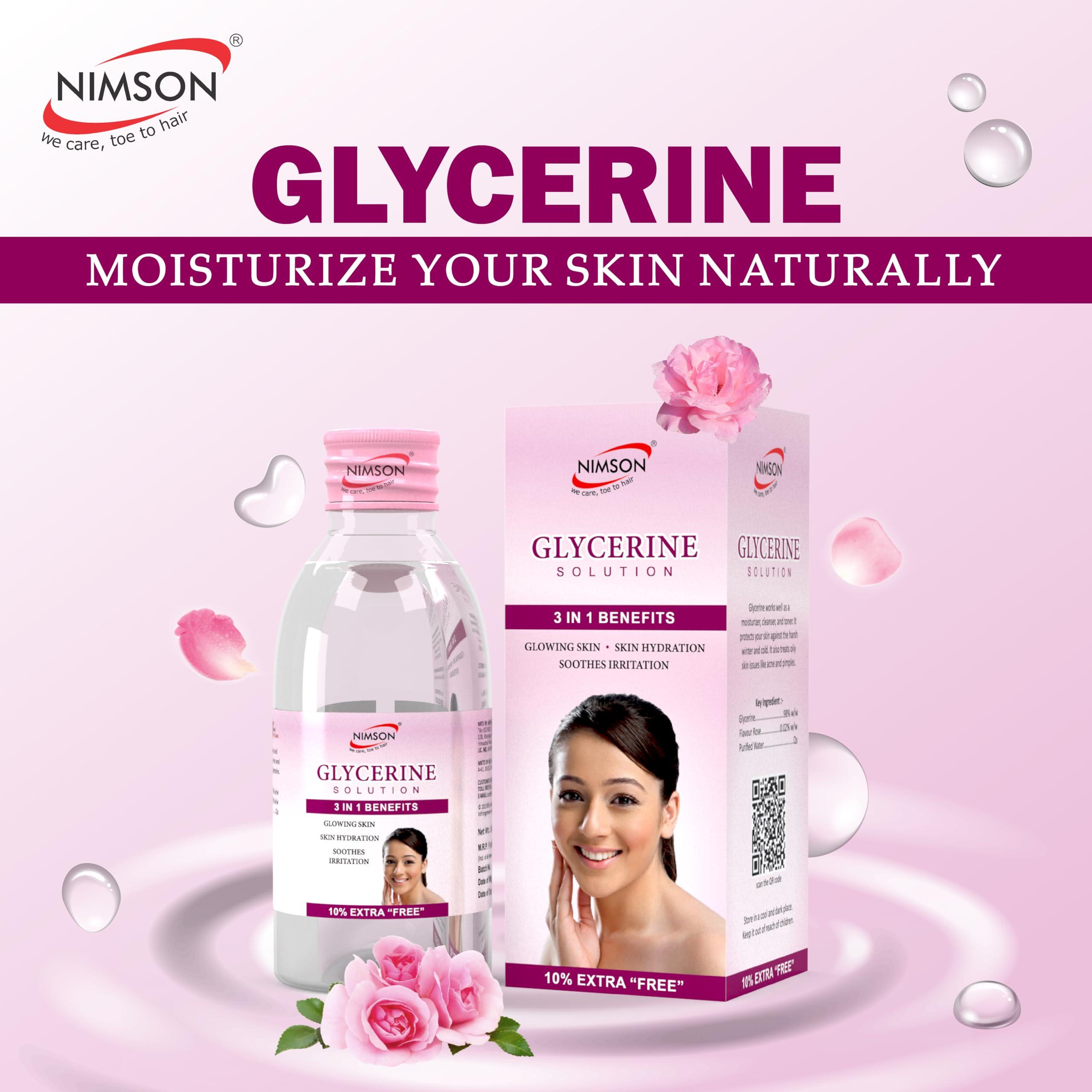 Nimson Nimson Glycerine for Skin Protection, Moisturizing and Promotes Healing and Soothes Irritation | Soft Glowing Skin | Ideal for Oily Skin | Suitable for all skin types | Pure & Vegan | (110ml) Pack of 2