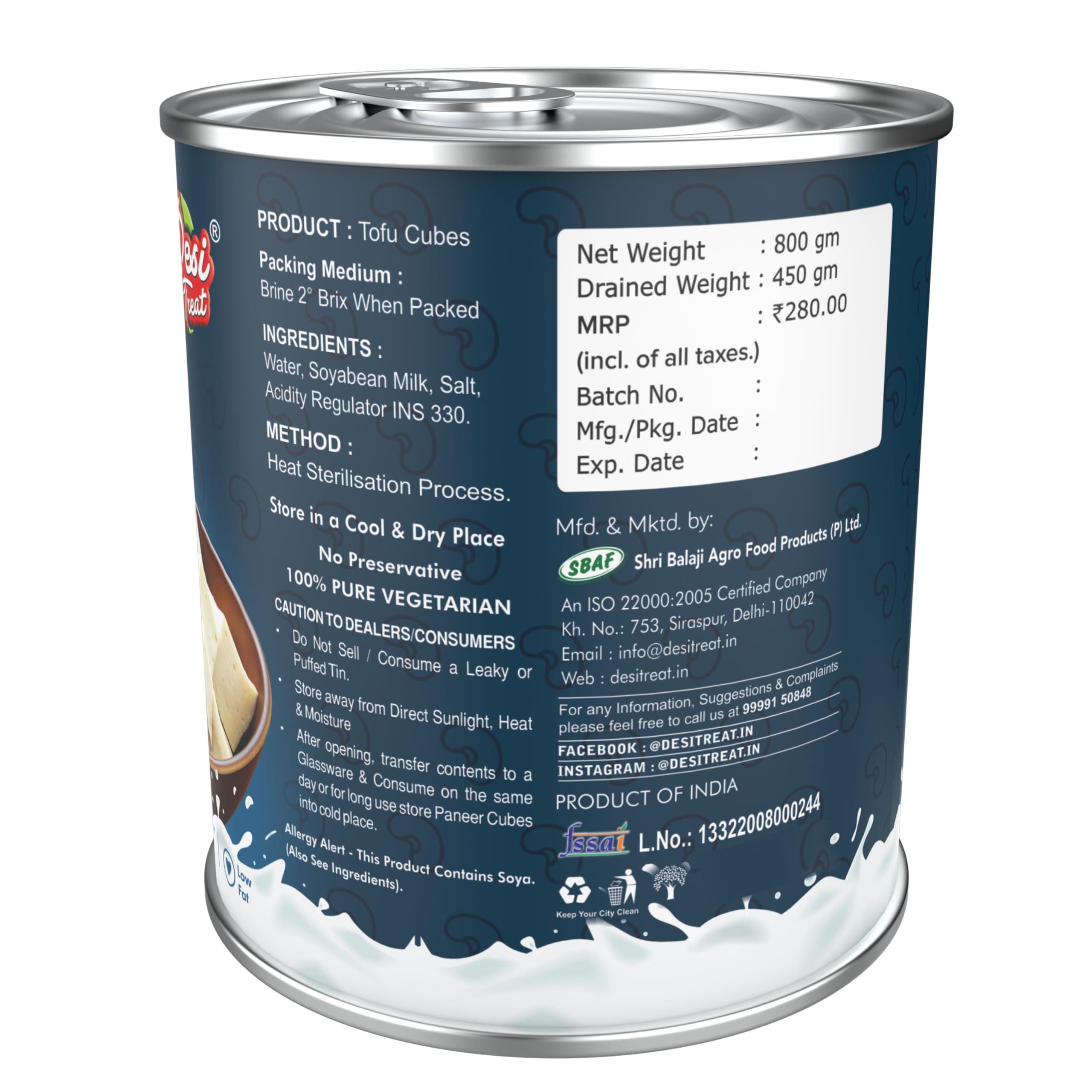 Desi Treat Desi Treat SOYA Paneer (Tofu), 800g | Net wt. 450g | Soft and Creamy | No Preservatives | 100% Natural