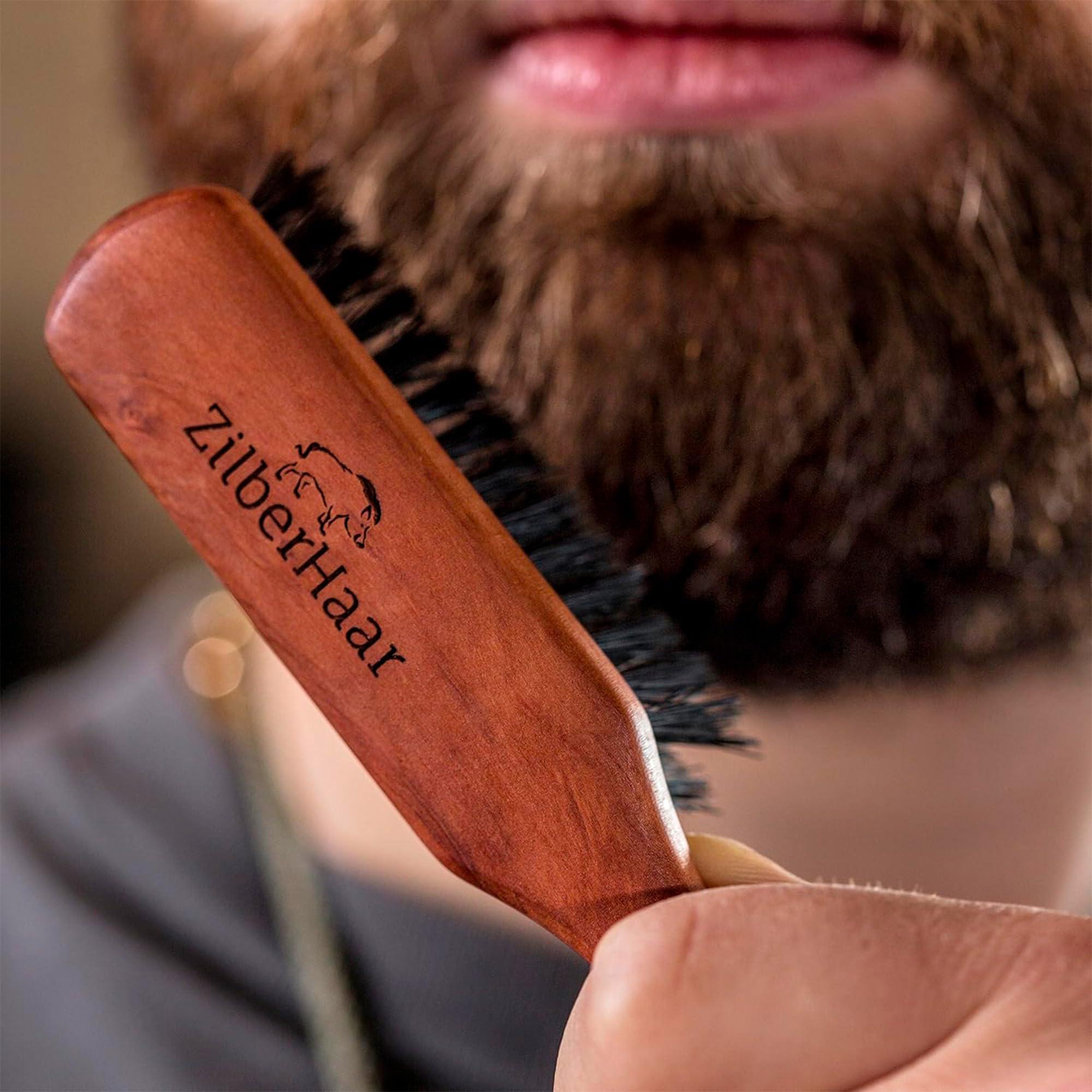 ZilberHaar ZilberHaar Beard Brush (Soft Bristles) | 100% Boar Bristle & German Pearwood | Works With All Beard Balms & Oils | Made in Germany