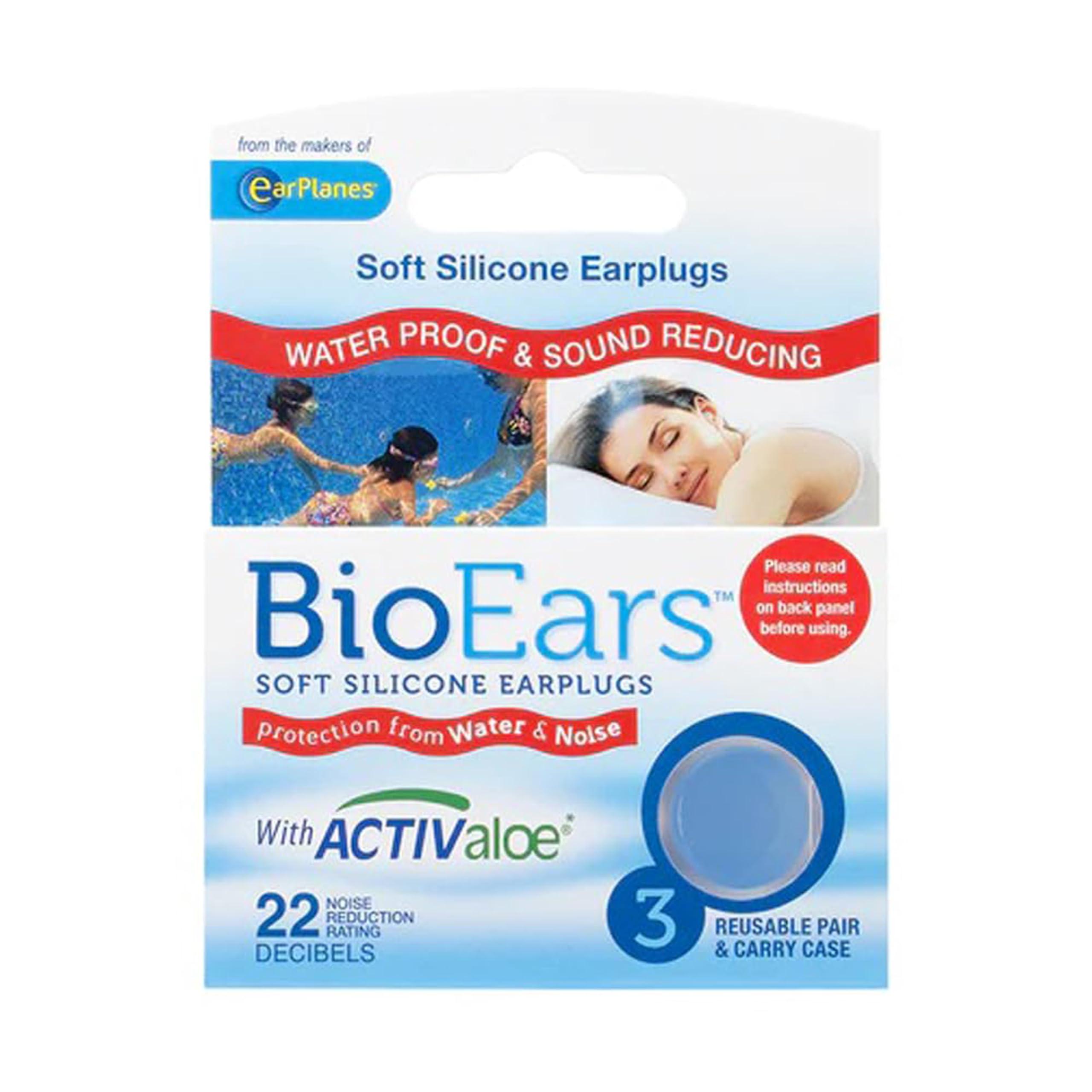 BioEars BioEars 3 Pair Soft Silicone EarPlugs, Bio Ears, 3 Pair (Pack of 3) Sound Reducing ear Plugs, for Sleep, Study, Meditation, Swim, Reusable, Carry Case, With Activ Aloe